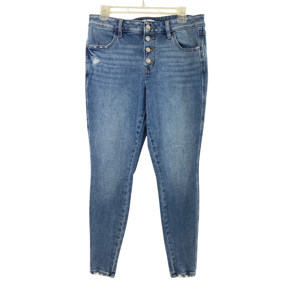 M Jeans Maurices Womens M Reg 32" W Button Fly Distress Jeggings Mid Rise